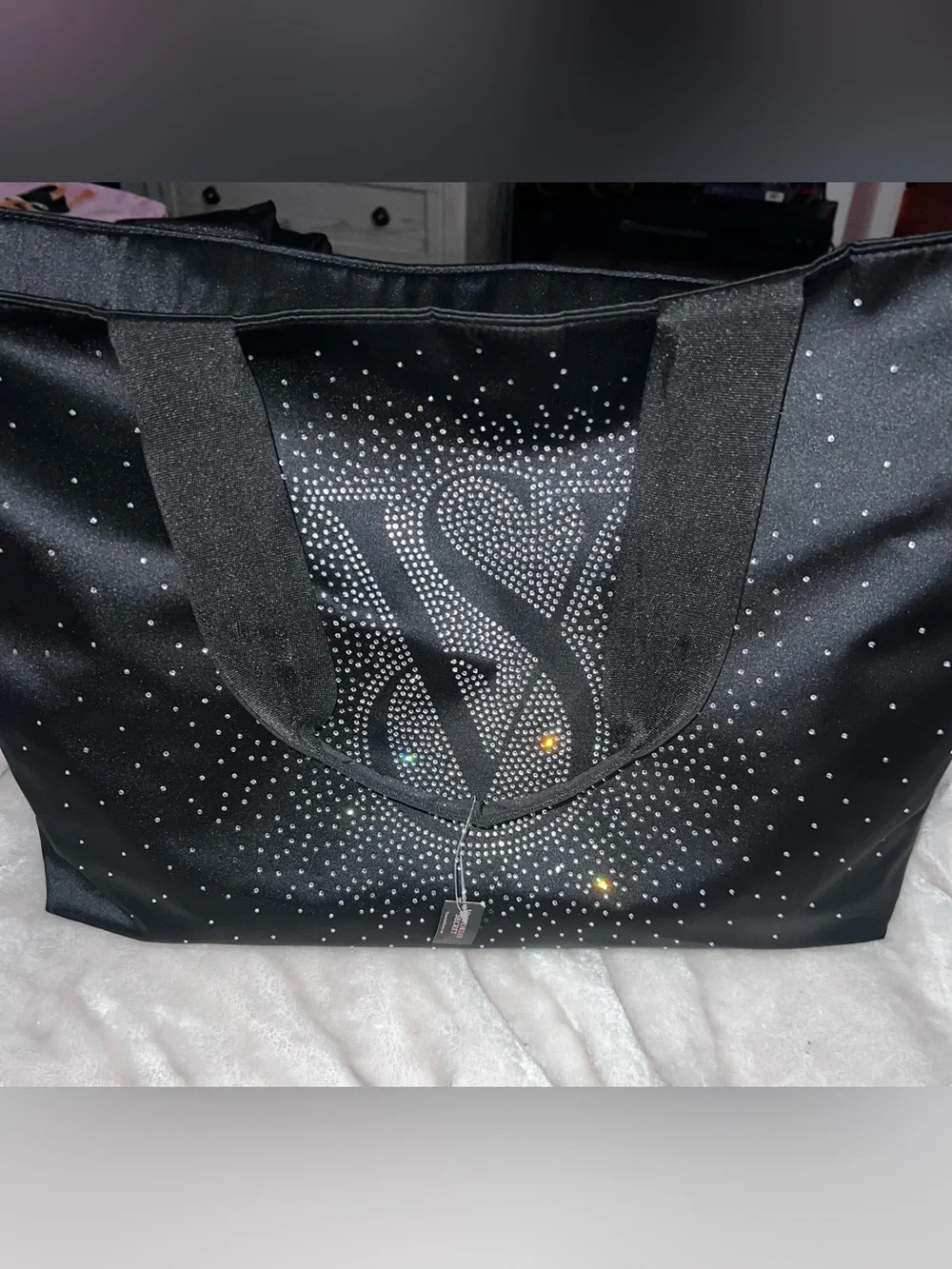 Victoria's Secret Black Rhinestone Logo Tote